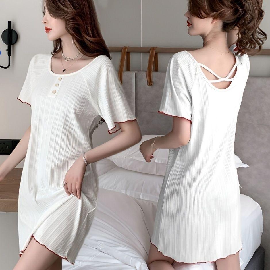 Sleeping Skirt for Women in Summer Thin Design Without Chest Cushion Girl's Skirt Sexy Women's Sleepwear Loose Fit Can Be Worn Outside Short Sleeved