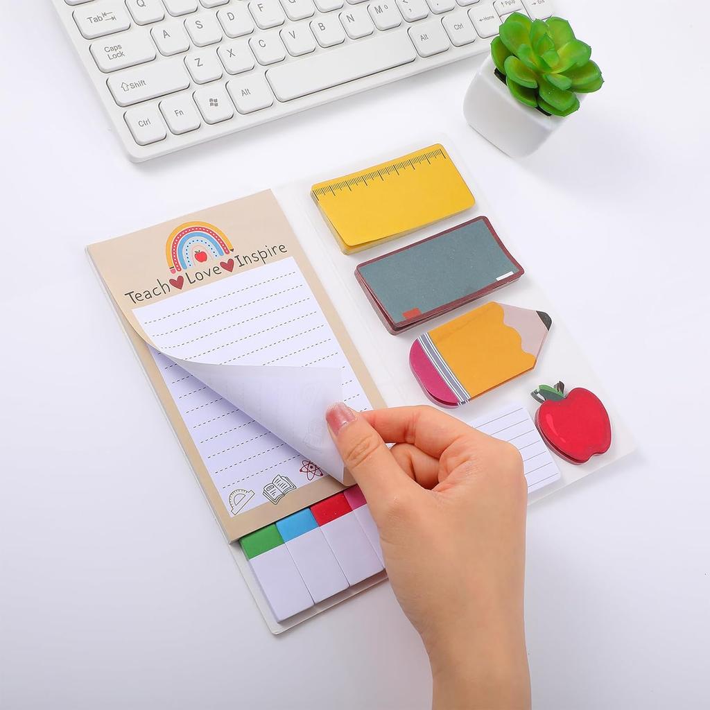 Teacher Appreciation Gifts-Teaching is A Work of Heart Sticky Notes Set Fun Self-Stick Note Pads Writing Notes School Office Supplies Suitable for