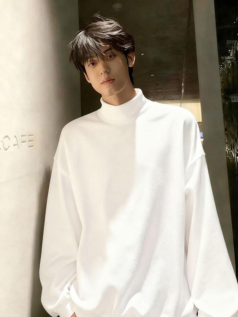 Men's Autumn/Winter Heavyweight Velvet Hoodie with Half-High Collar, Solid Color, American Style, Versatile and Casual.