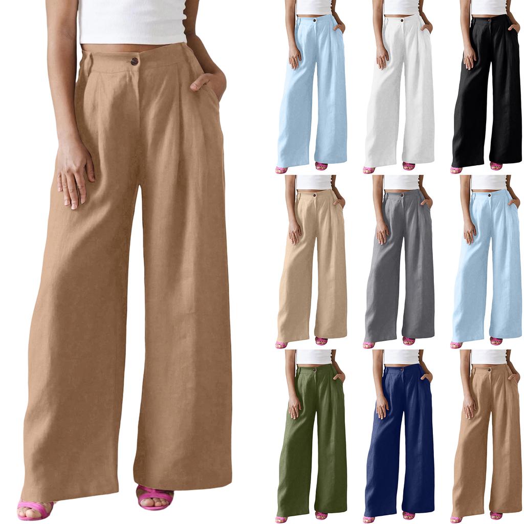 Ladies' Color Casual Fashion Breathable Loose Cotton And Linen Pants