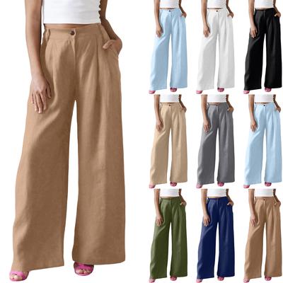 Ladies' Color Casual Fashion Breathable Loose Cotton And Linen Pants