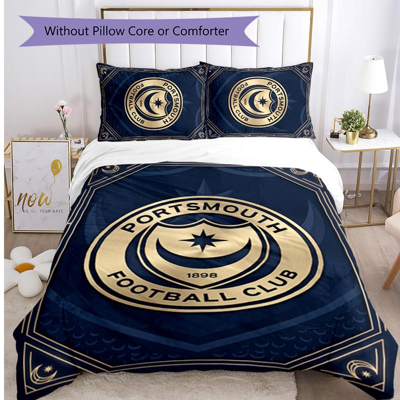 Portsmouth FC Printed 3PCS Bedding Set Breathable Duvet Cover with Pillowcases Decorative Bed Linen for Bedroom Home