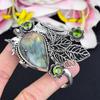Labradorite, Peridot Gemstone 925 Sterling Silver Cuff Bangle Adjustable KG-1884