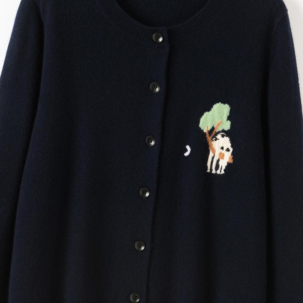 Women's 100% Cashmere Elephant Pattern Round Neck Cardigan Sweater