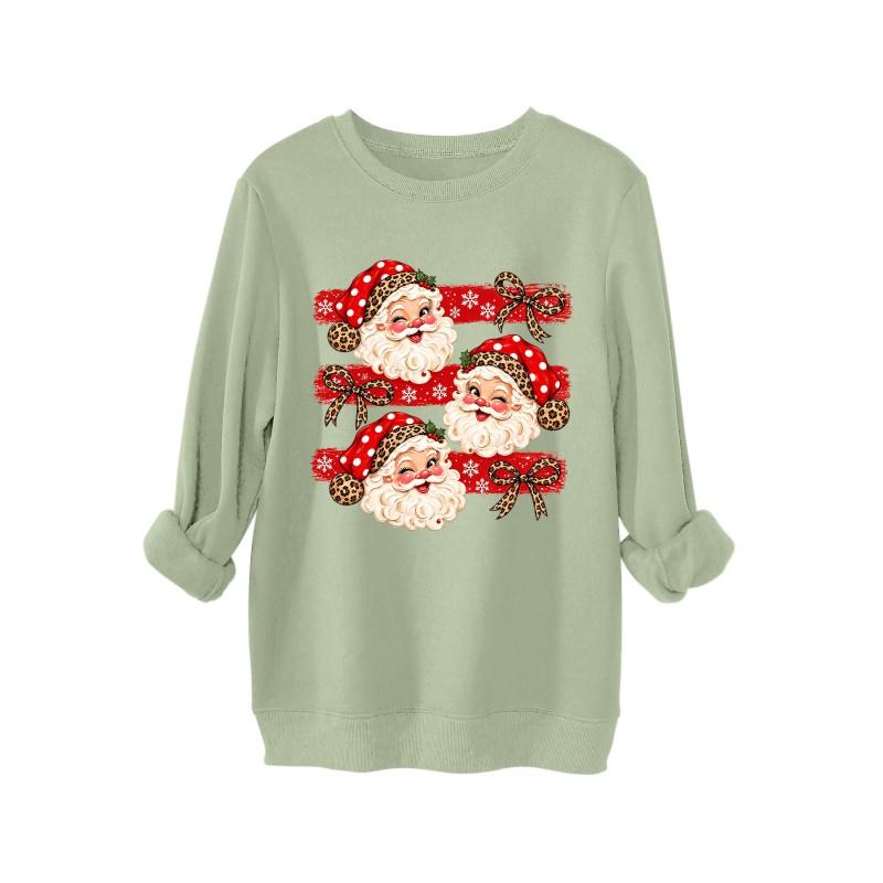 Womens Thick Hoodie Leopard Print Bow Santa Snowflake Graphic Round Neck Loose Fit Casual Winter Sweatshirt