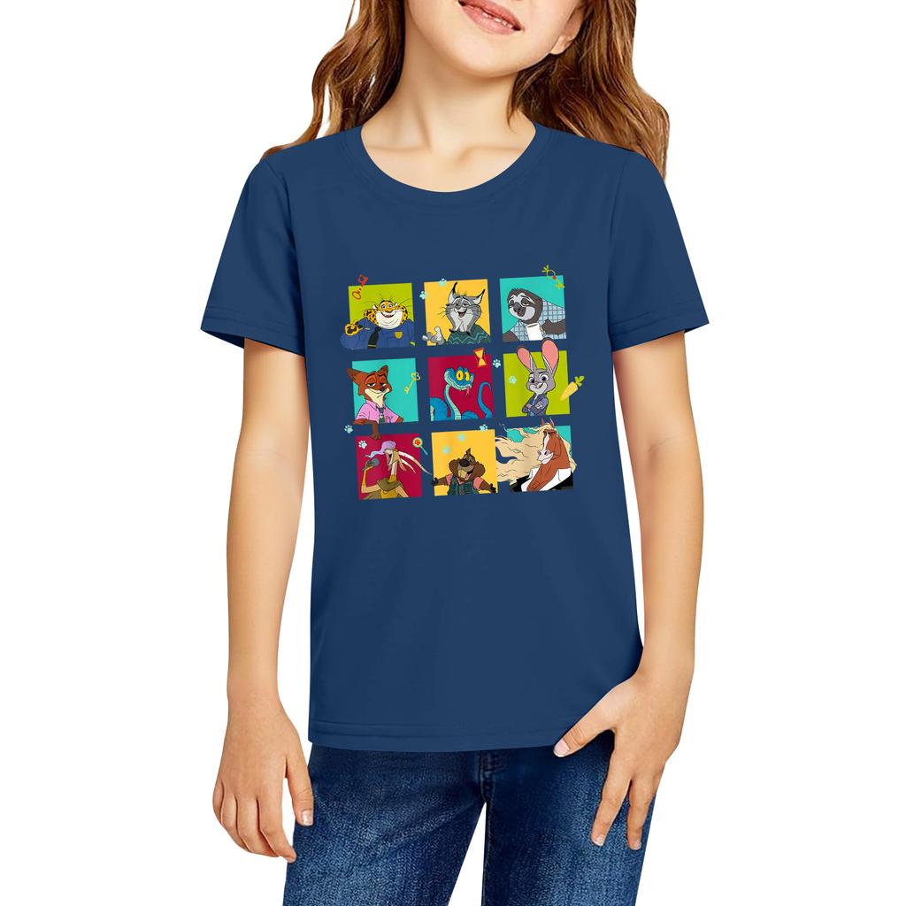 Fashionable Round Neck Short Sleeve Work Clothes Printed Tops For KID Summer Tops