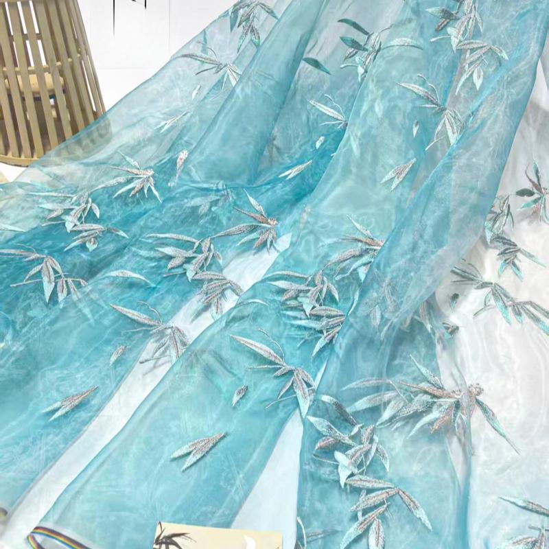 100x150cm Chinese classical style Printed bamboo leaf chiffon embroidery fabric For DIY hanfu shirts doll cloth