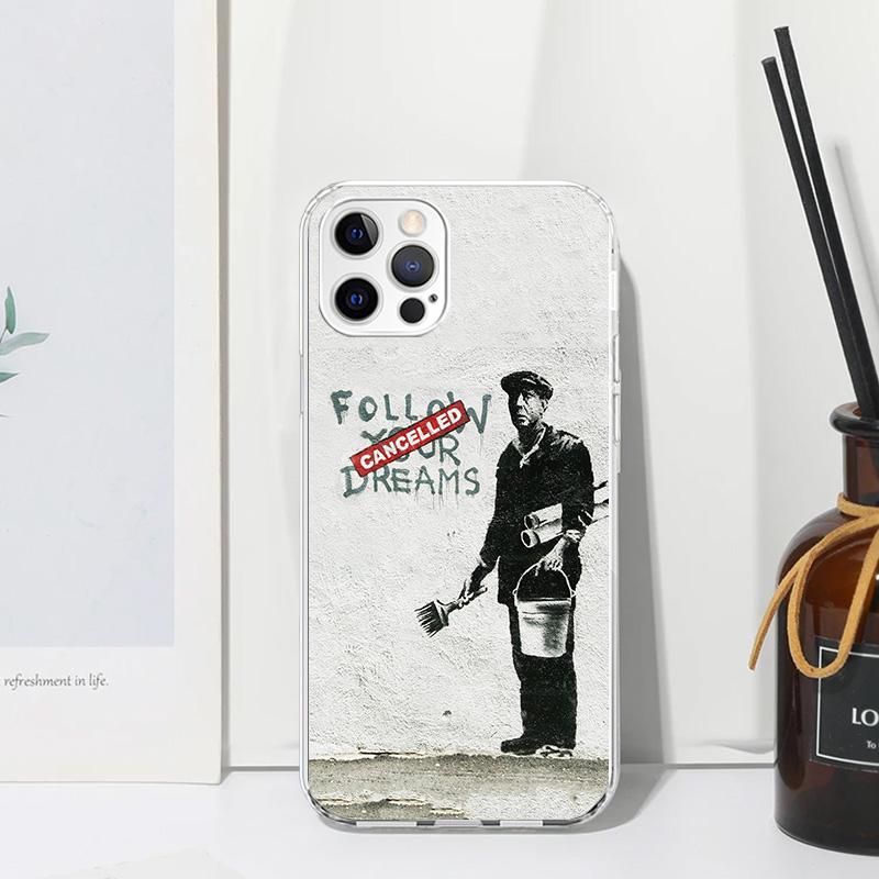 Street Art Banksy Graffiti Phone Case For Iphone 17 Air 16 15 Plus 16E 14 Pro Max 13 Mini 12 11 7 8 SE Fundas Soft Back Cover 17