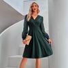 Women's 2024 Autumn/Winter New Casual V-Neck Solid Color Jacquard Dress