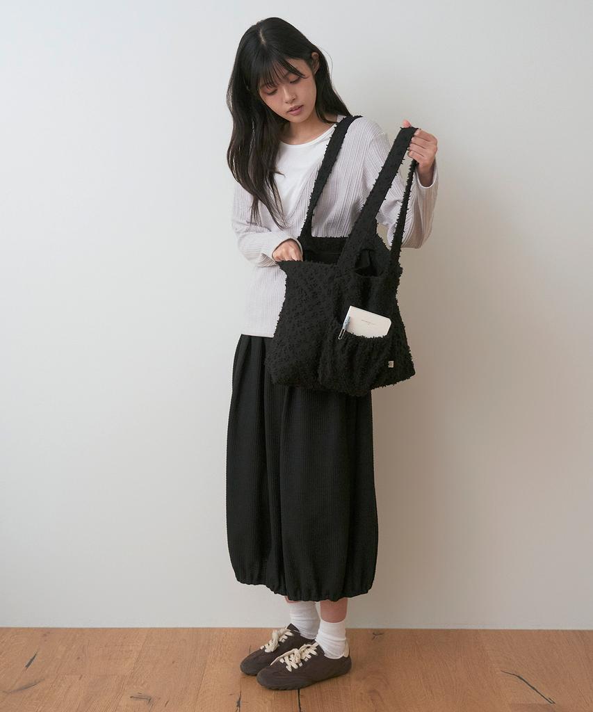 Sayu Seersucker Balloon Long Skirt Black