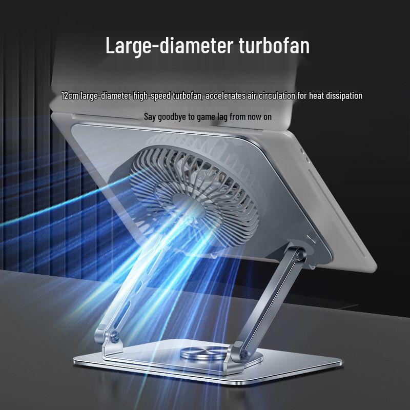 Adjustable Carbon Steel Laptop & Tablet Stand with 360° Rotation and Cooling Fan