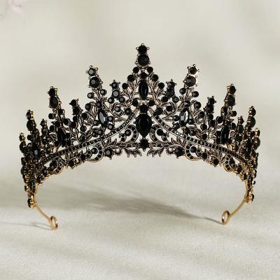 Vintage Brautschmuck Legierung Diamant Krone Geburtstag Hochzeit Abendessen Zubehör Schwarz Kristall Brautkrone