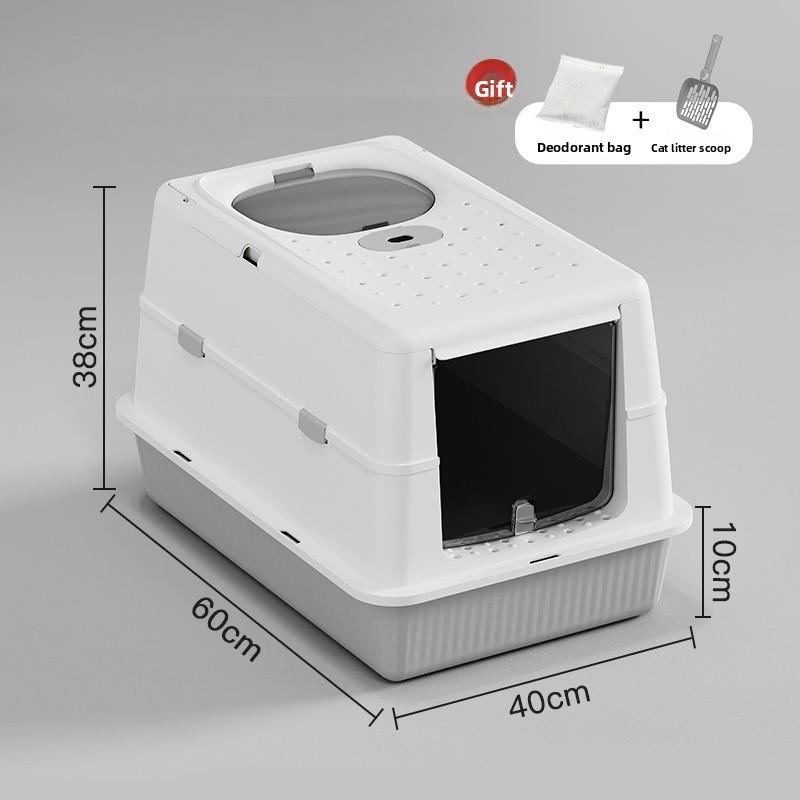 Stainless Steel Closed Cat Litter Box, Fully Closed Flip, Oversized, Heightened and Thickened Anti-splash Top-entry Cat Toilet