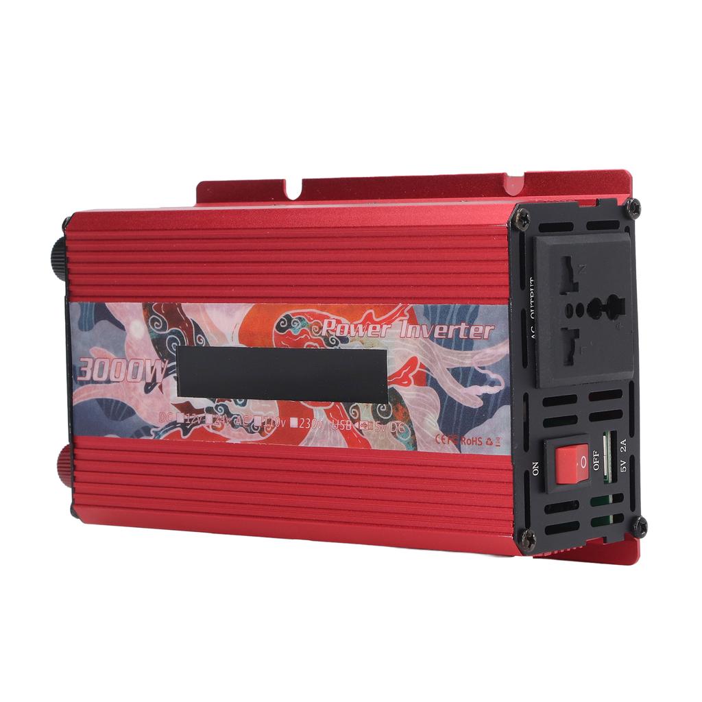 3000W DC zu AC Modifizierter Sinuswellen-Wechselrichter LCD-Anzeige Stromwandler mit 2,0A USB-Anschluss Lüfter Rot DC24V