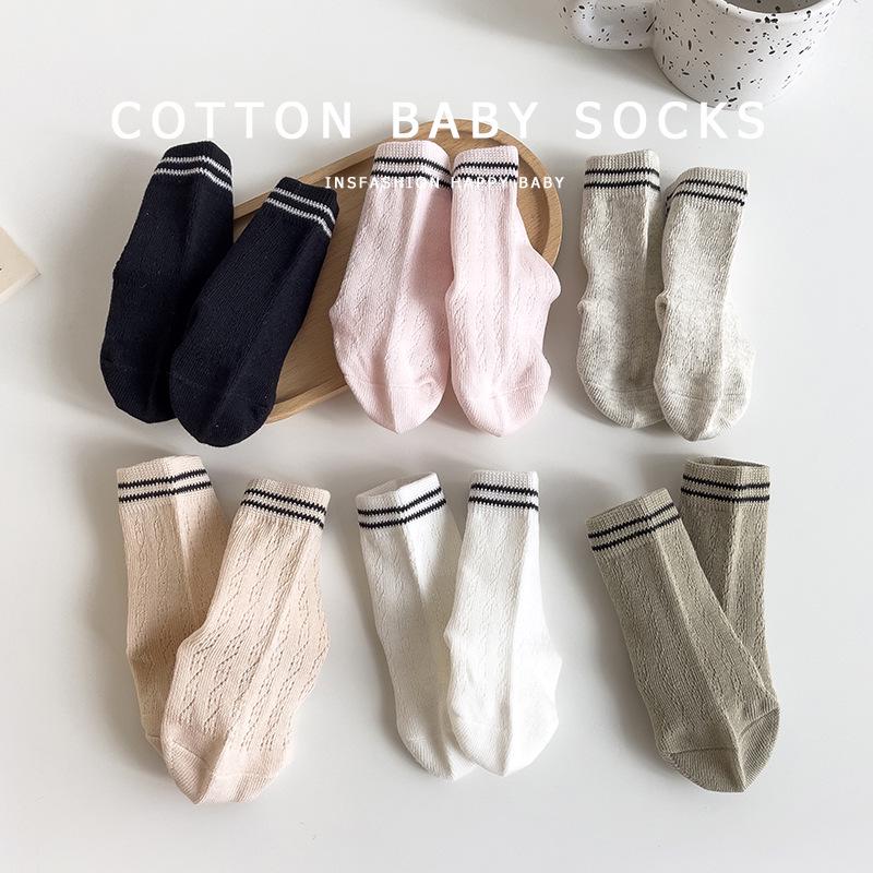 Unisex Infant Mesh Cotton Mid-Calf Socks (0-3 Years, Black/White)