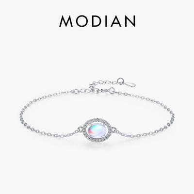 MODIAN 925 Ayar Gümüş Lüks Zarif Oval Doğal Aytaşı Zincir Bilezik Kadınlar Için Romantik Basit Güzel Takı