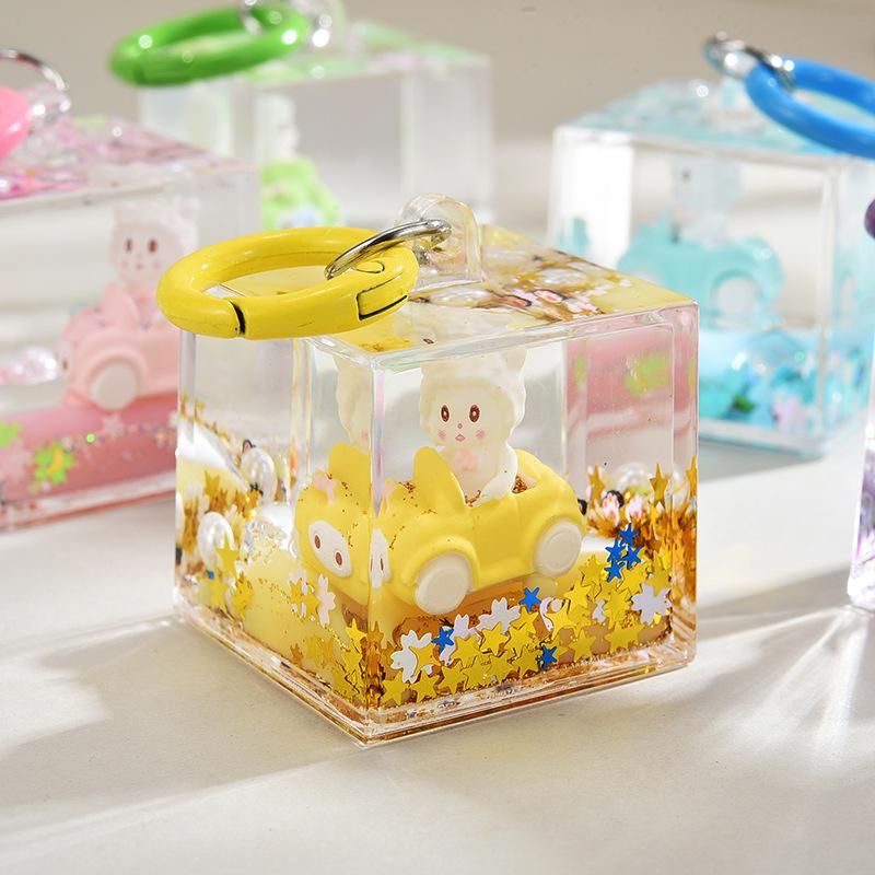 Cartoon Quicksand Bottle Car Keychain - Cute Girl Acrylic Bag Pendant Accessory