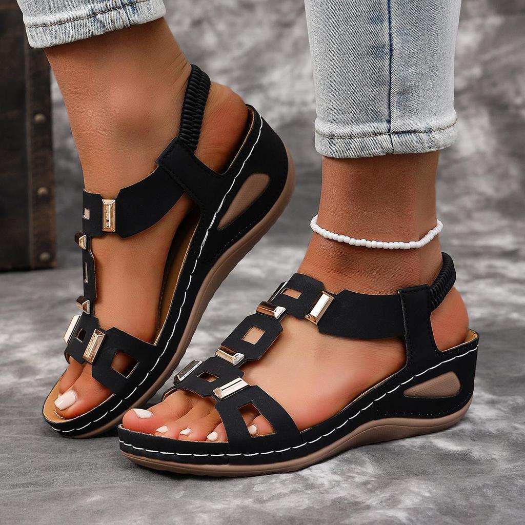 Fashionable Women'S Thick-Soled Open-Toe Sandals | Breathable Platform Heel with Ankle Straps, Slip-on Design, Elegant and Comfortable,for Casual Wear