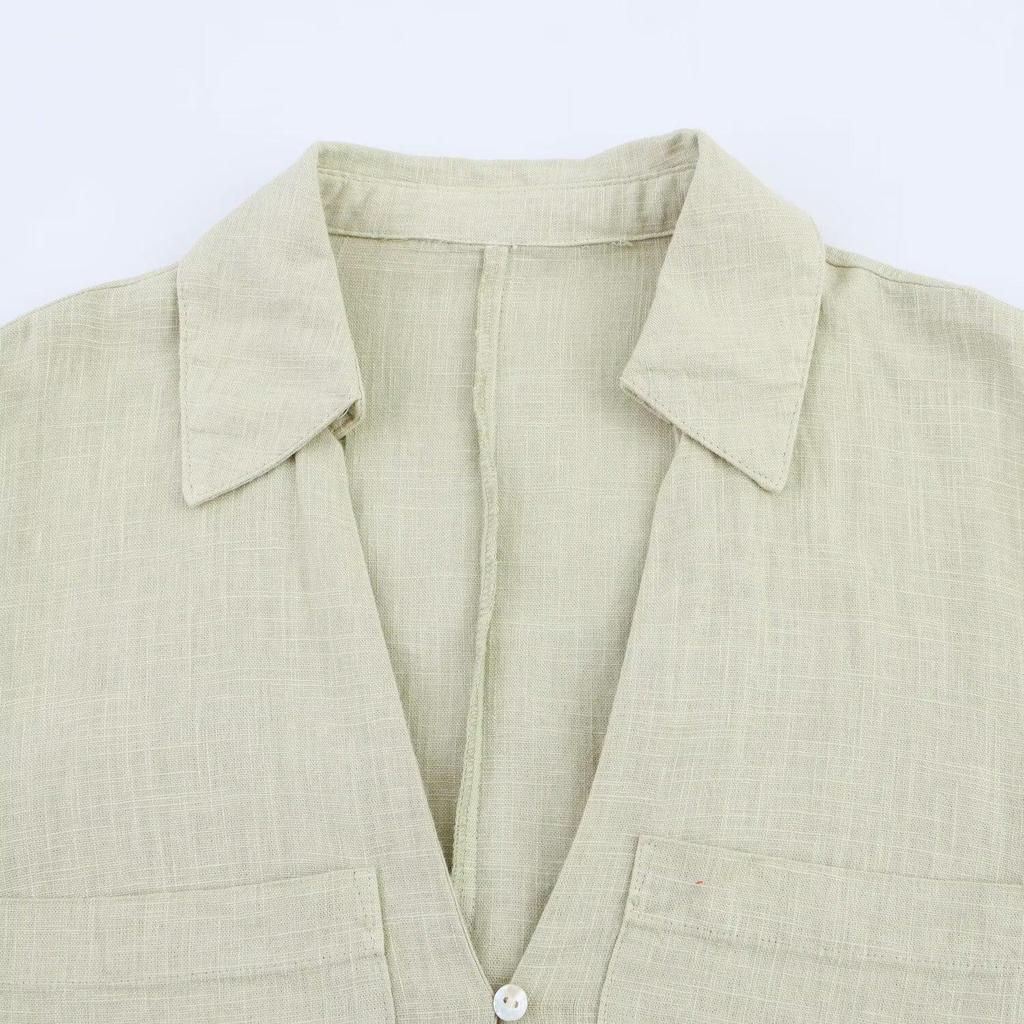 Summer 2025 Women's Fashion: European & American Style Linen Shirt Dress