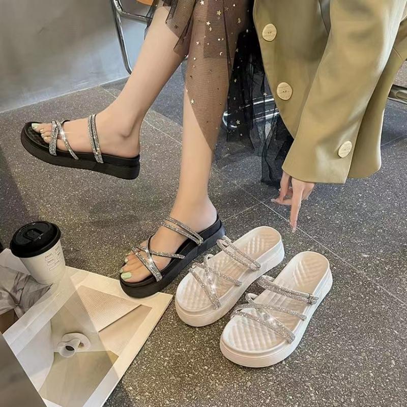 Women's Shoes 2024 High Quality Basic Women's Slippers New Fashion Wild Casual Slippers Women Crystal Sponge Bottom Shoes Female