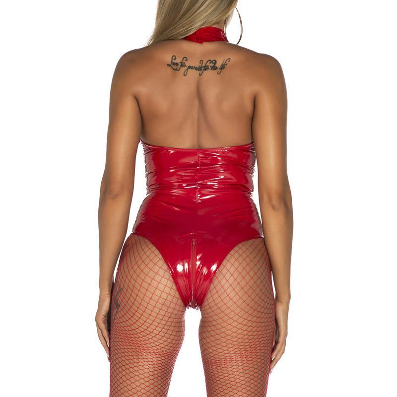 Plus Size See-Through Lace Mesh Deep V Bodysuit - European & American Style Sexy Lingerie