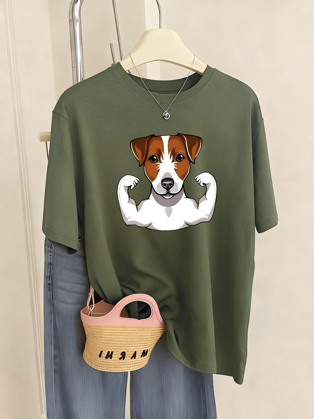 

Russell Terrier Puppy Prints T-Shirt Womens Casual Comfortable T Shirts Soft Loose Short Sleeve Tops Summer O-Neck Woman Clothes S