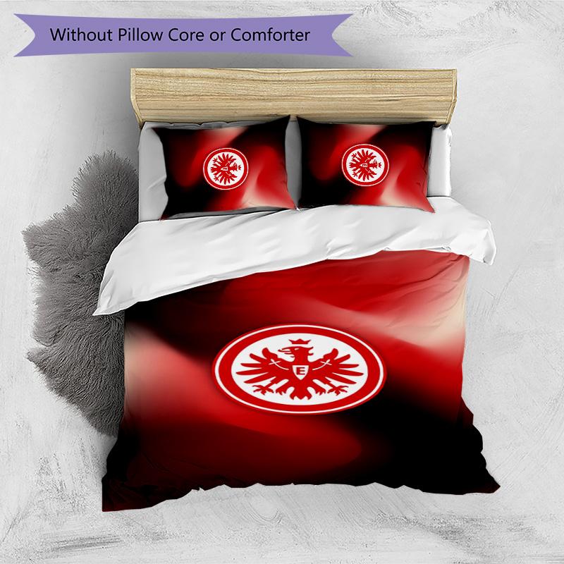 Set Lenzuola Stampato Calcio Eintracht Frankfurt 3 Pezzi, Comodo Set Copripiumino per Camera da Letto Delicato sulla Pelle