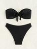 Solid Color Strapless Bandeau Sexy Split Bikini Swimsuit Women's Swimwear