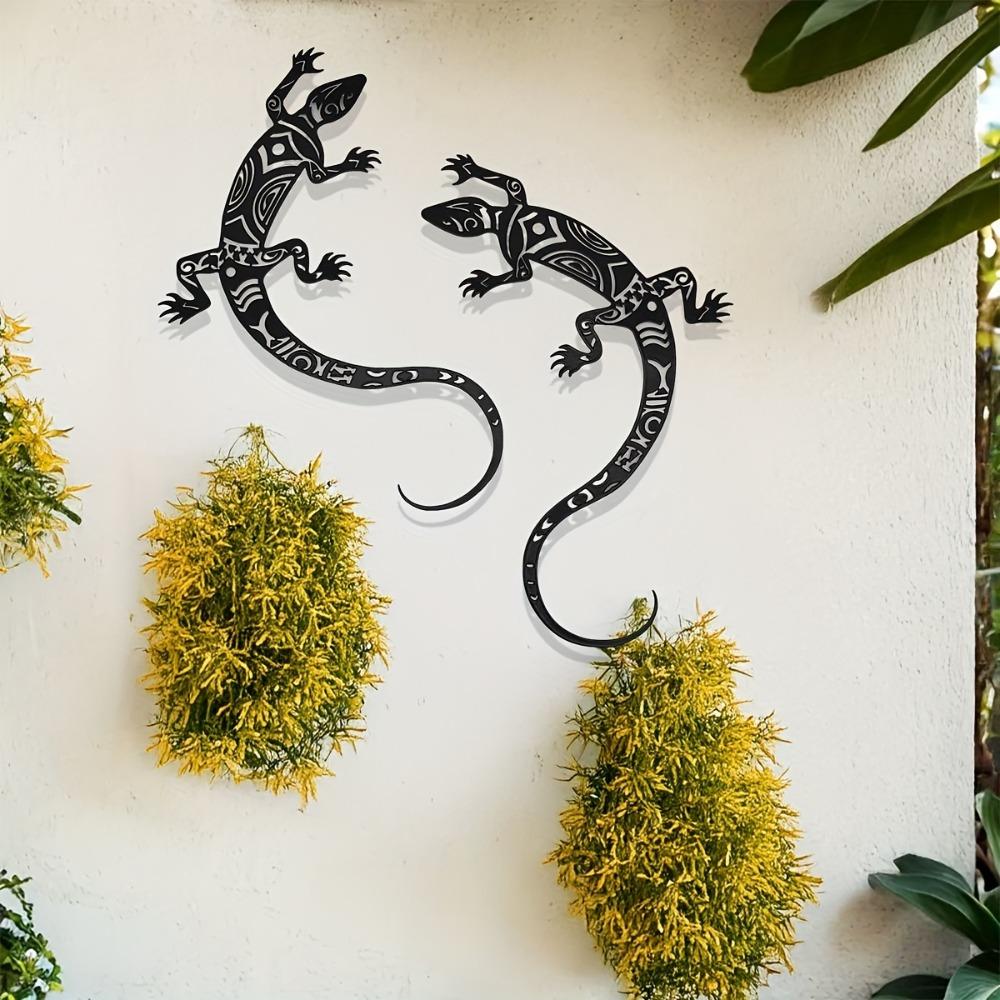 2D Metal Gecko Silhouette 2pcs Flat Iron Wall Art Sculpture Outdoor Home Garden Decor