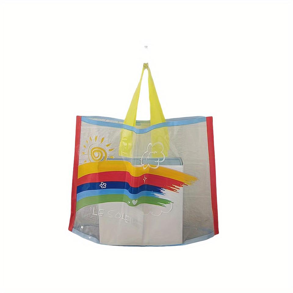 Set mit 50, Klare Geschenktüten aus PE-Material mit Regenbogen-Design, Leichte und langlebige Einkaufstaschen zum Einkaufen, für Hochzeiten, Geburtstage und Festivals