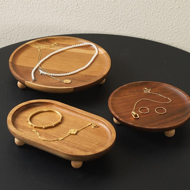 Traditional Japanese Elevated Serving Tray Natural Finish High Foot Display Tray for Food Fruits and Decors Storage