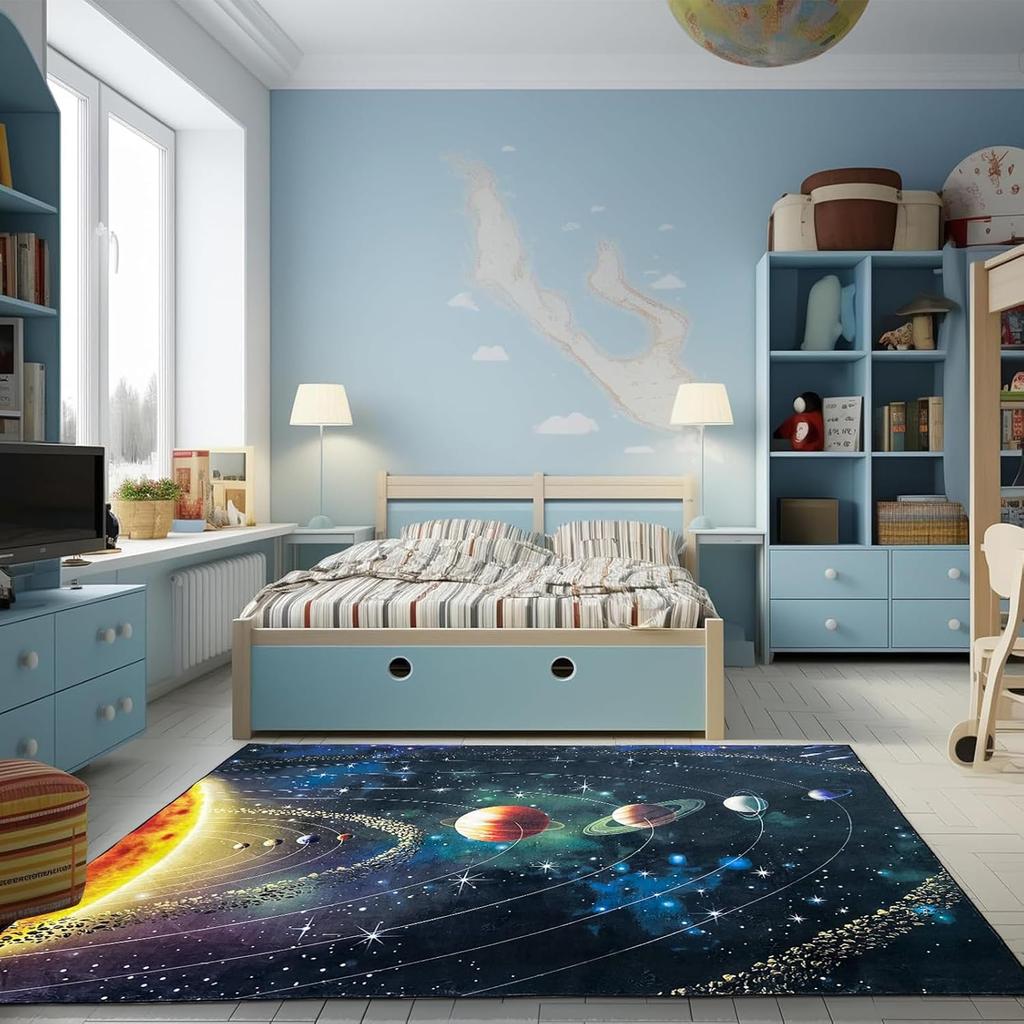 VIKAMA 3D Planet Universe Crystal Velvet Carpet Children's Room Play Mat Home Living Room Bedroom Decorative Floor Mat