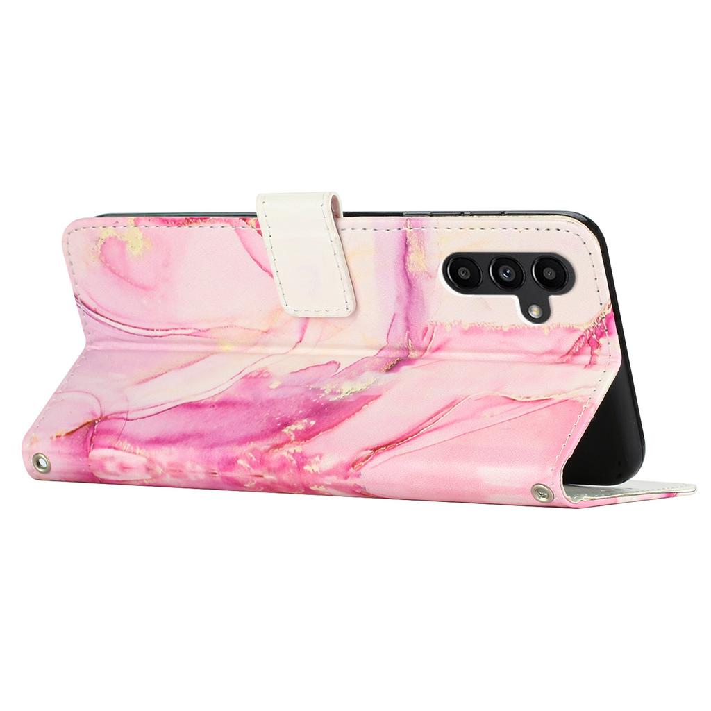 For Samsung Galaxy M14 5G Marble Pattern Flip Phone Case PU Leather Stand Wallet Cover with Strap