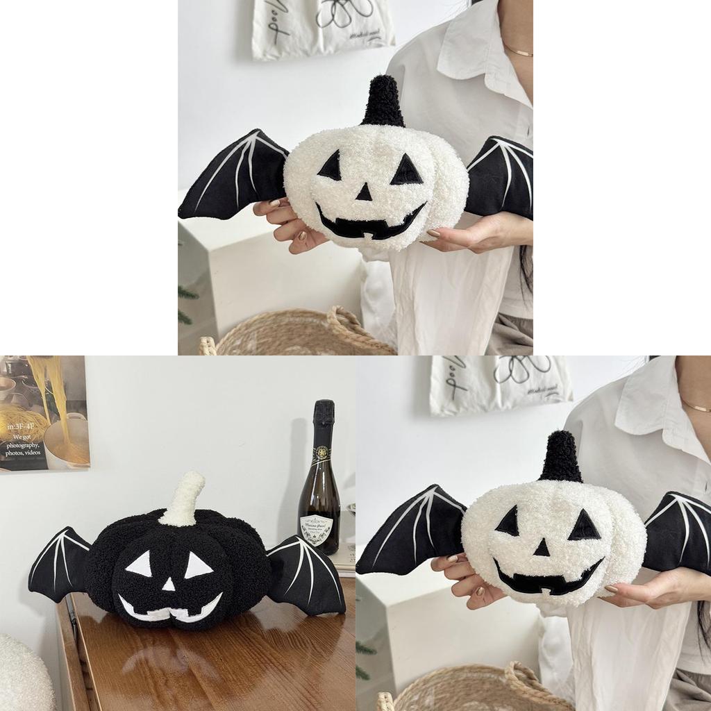 Classic Plush Pumpkin Cushion With Embroidered Design For Halloween Decor And Lounge Use