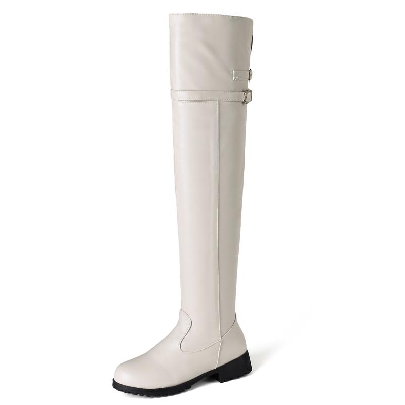 

Класичні ПУ Ботфорти Оверсайз Теплі Зимові Чоботи Металеві Блискавки Зручна Плюшева Пряжка Жіночі Чоботи Доступні для 48 розміру 47 розміру 46 бежевий