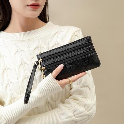 PU Lychee Grain Multi-Pocket Wristlet Clutch Phone Bag
