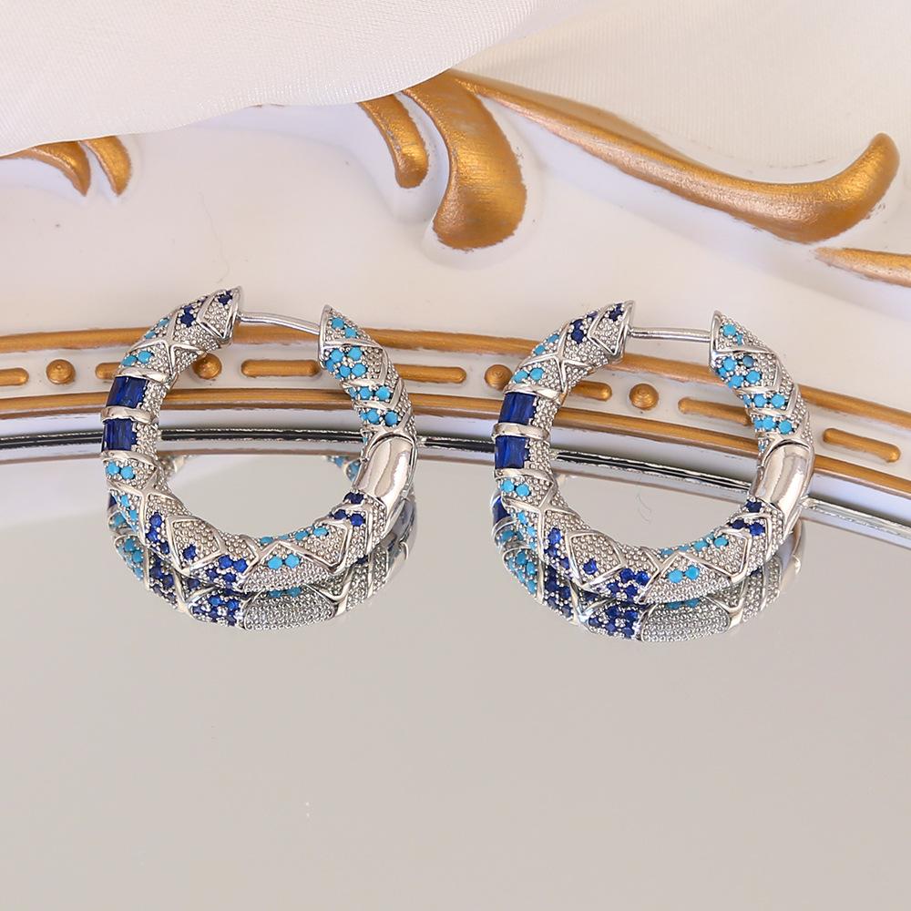 Vintage Blaue Zirkonia Creolen Elegante Minimalistische Luxus Ohrringe für Damen