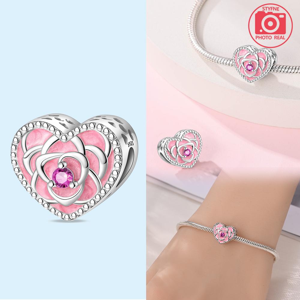 Pink Rose Beads Copper Colors For Charms Copper Colors Original Bracelet For Jewelry Making