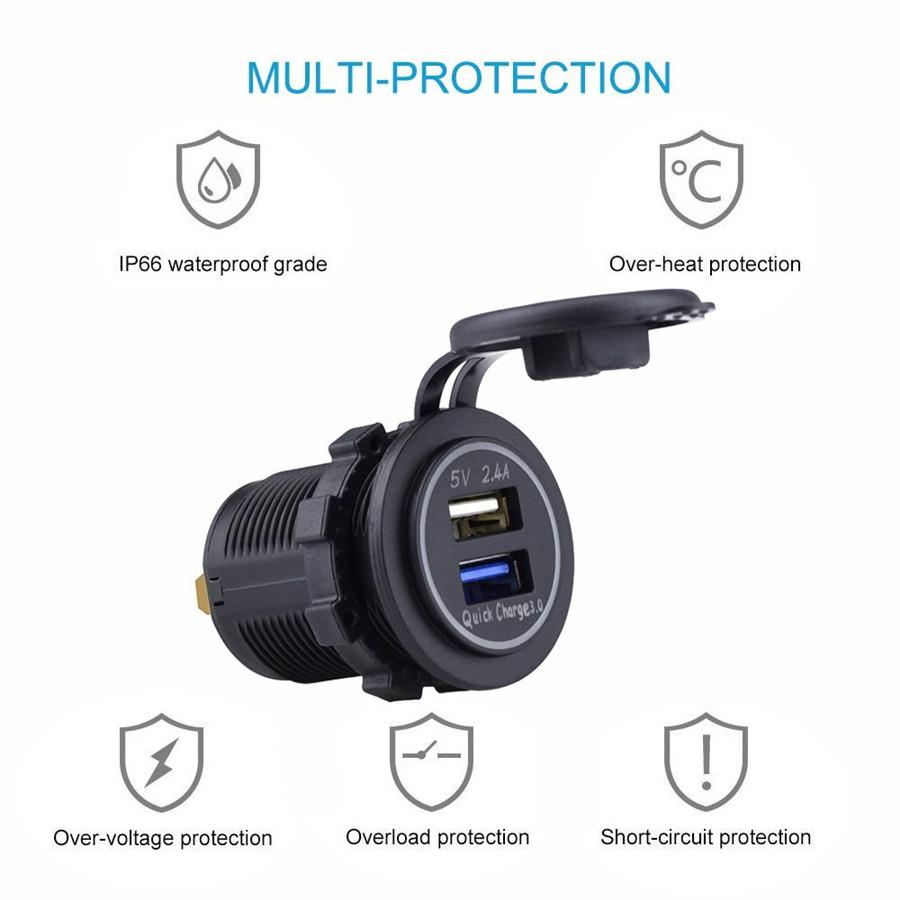 1PCS USB Charger 12V 22A Motorcycle Bike USB QC 3.0 Quick Charger WITH Relay