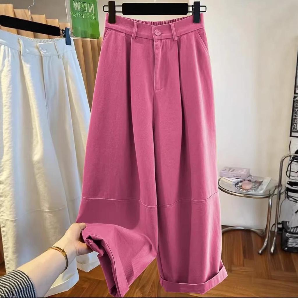 Women's Yellow Wide-Leg Cargo Pants - Summer 2026 Loose Slimming Straight-Leg Balloon Style