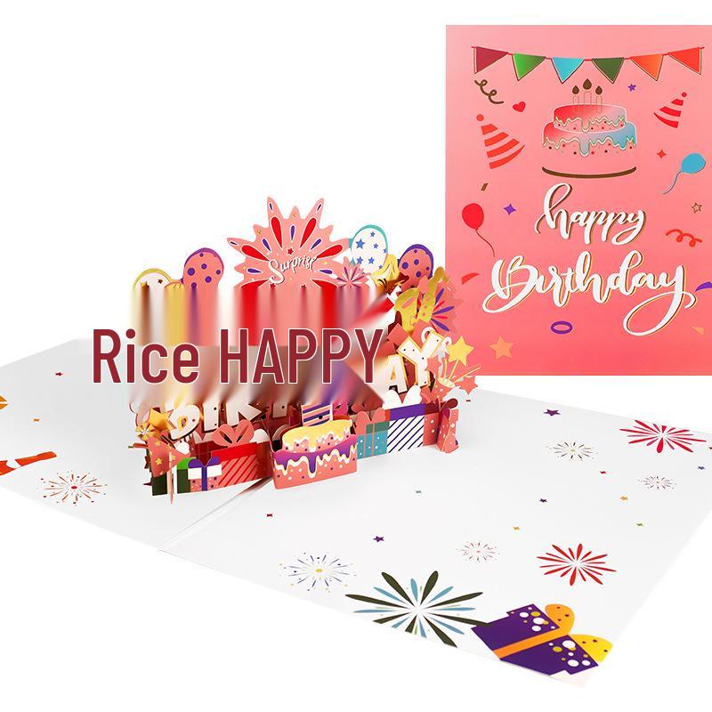 3D Birthday Cake Pop-up Greeting Card with Blessings for Company Employees