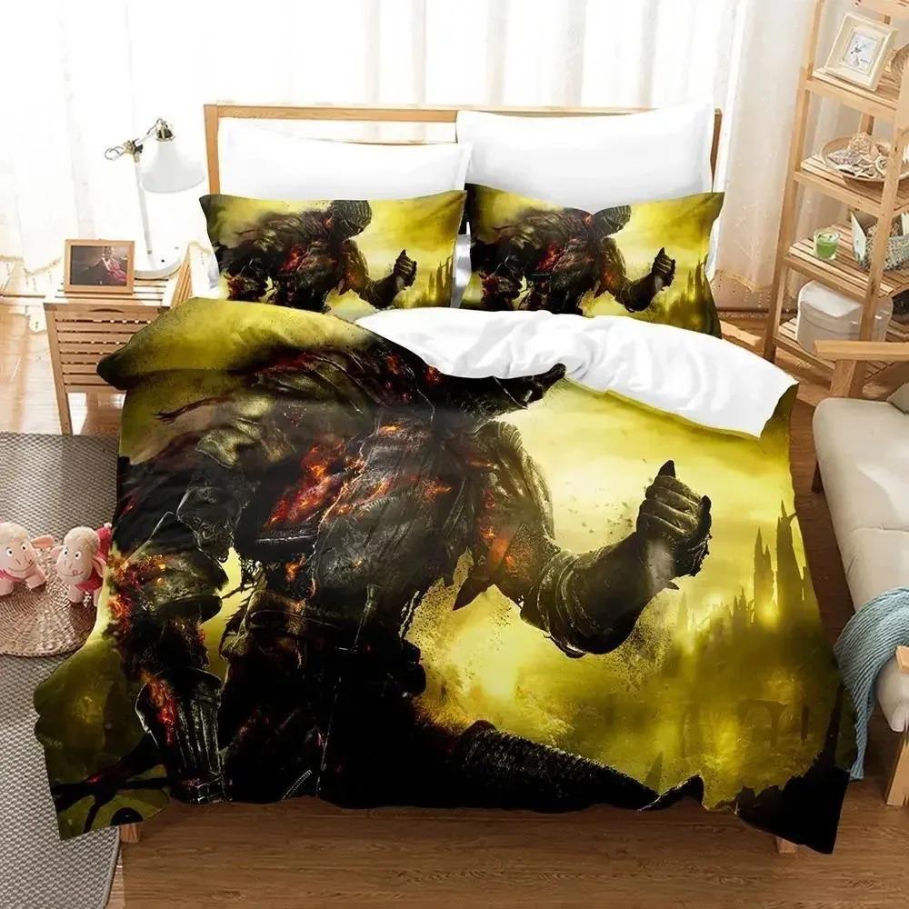 Dark Souls 3 Ložní souprava Jednolůžko Dvojlůžko Plná Velikost Queen King Ložní souprava Dospělý Dítě Ložnice Přikrývka Sady 3D Tisk Anime Prostěradlo