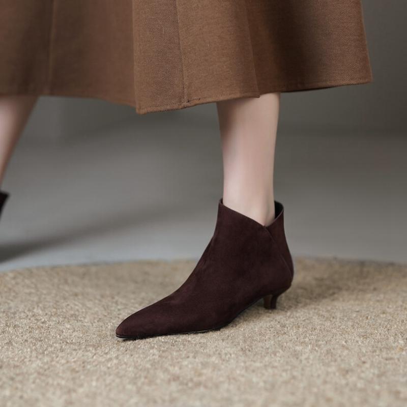 Fashion NEW Autumn Women Ankle Boots Sheep Suede Shoes Pointed Toe High Heel Shoes Women Concise Thin Heel Boots for Woman botines mujer