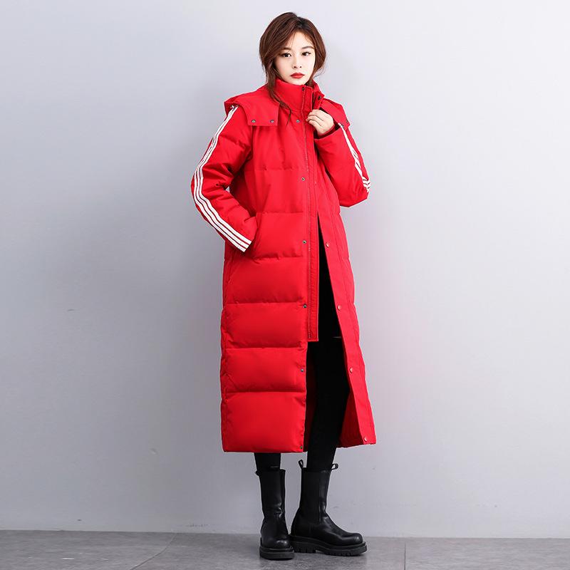 

Унисекс 2024 Белый пух утки с капюшоном средней длины до колена Зимняя куртка S красный