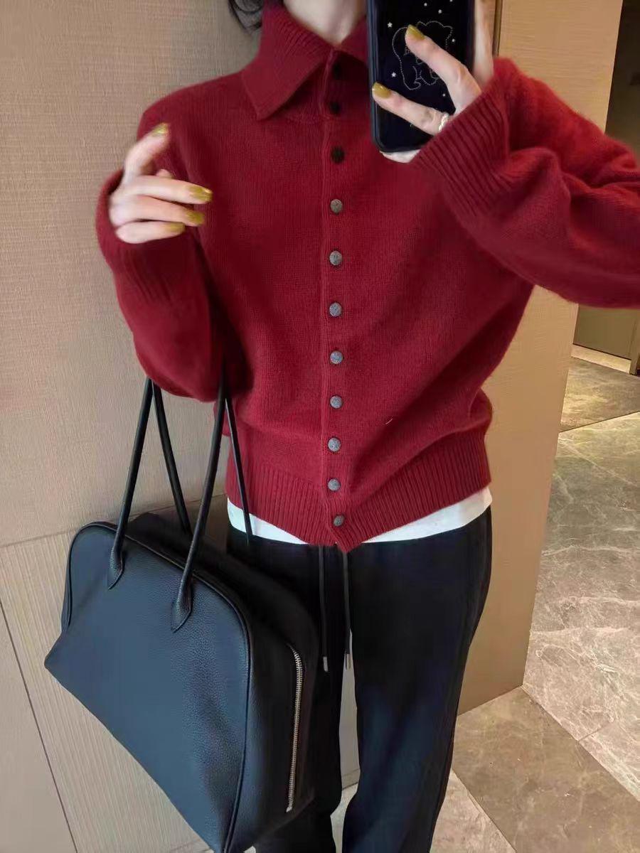 

Women s Autumn/Winter High Neck Pure Wool Buttoned Long Sleeve Knitted Cardigan Sweater Medium