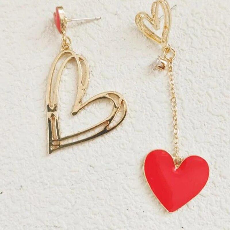 Women Valentine's Red Heart Drop Earrings Gold Plating Brass With Red Epoxy PInk Heart Dot Resin Charm Earring Water Drop Jewely