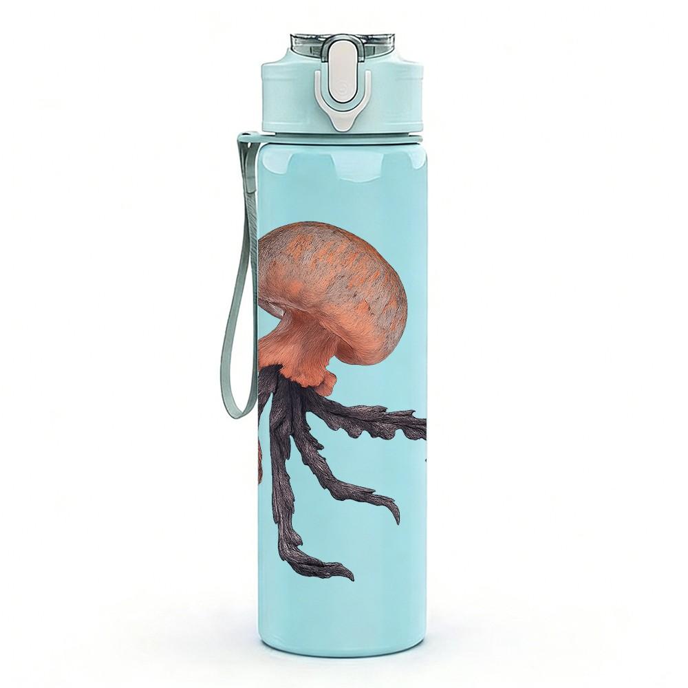 1PC Floating Jellyfish Illustration 750ml Color Plastic Sports Water Bottle Leakproof Flip Straw Lid Suitable for Sports Office Home Use