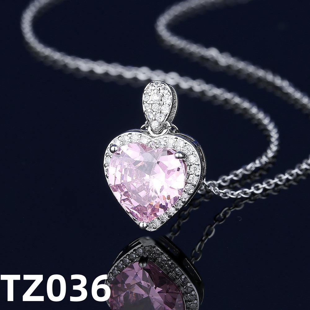 925 Silver Jewelry Set Heart Shape Pink Crystal Zircon Necklace Earrings Ring Women s Elegant Jewelry