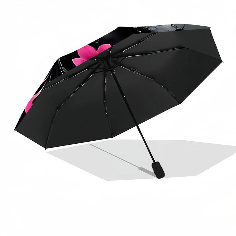 1pc Floral Abstract Dark Automatic Folding Umbrella - Design, Durable Iron Frame for Travel, Outdoor, Beach Fashion Accessory a0920010