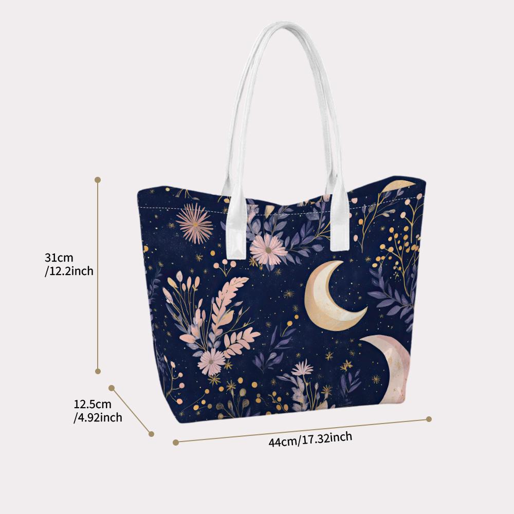 Moon Floral Casual Tote Bag for Daily Use Portable Handbag Fashion Shopping Bag for Women